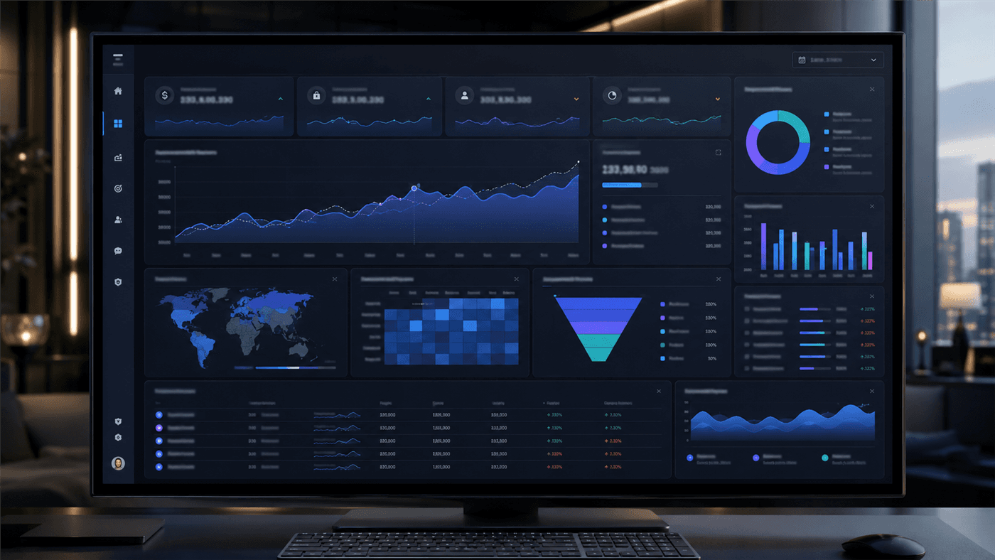 Design preview of the business analytics dashboard with charts and KPIs