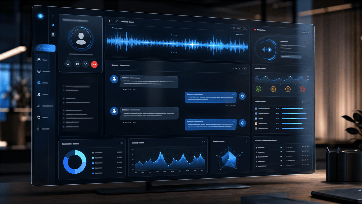 Design preview of the Voice AI interface showing a live transcript and waveform