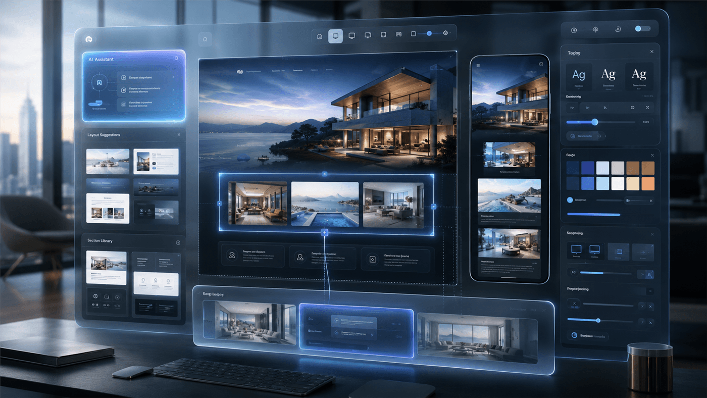 Design preview of the AI website builder generating a business site from a prompt