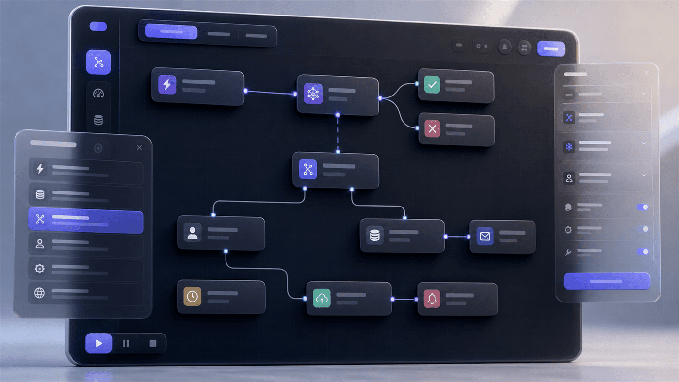 Design preview of the workflow automation canvas with connected nodes
